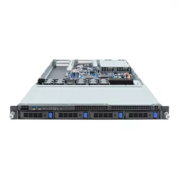 Plataforma de servidor en rack 1U GIGABYTE R133-C13-ACG1 — placa base AMD B650E, socket AM5, 4x ranuras DDR5 UDIMM, fuente de alimentación redundante de 800 W, 4x bahías de 2,5