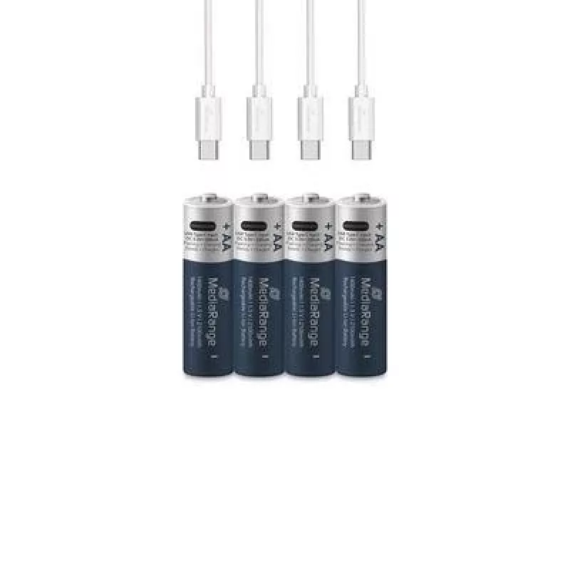 MediaRange MRBAT161 pilas recargables Li-Ion AA con USB-C, 1,5 V, 1400 mAh, 4 uds.