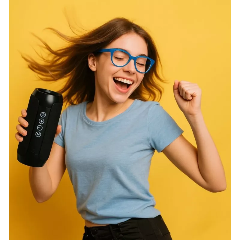 Altavoz estéreo Bluetooth portátil SQUEAK SQ1008 — 14W RMS, Bluetooth 5.3, 1200 mAh, IPX4, FM, LED, AUX, USB