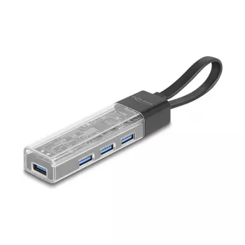 Hub DELOCK USB 3.2 Gen 1 (3.1 Gen 1) de 4 puertos con host Type-A + Type-C (5000 Mbit/s) negro/transparente