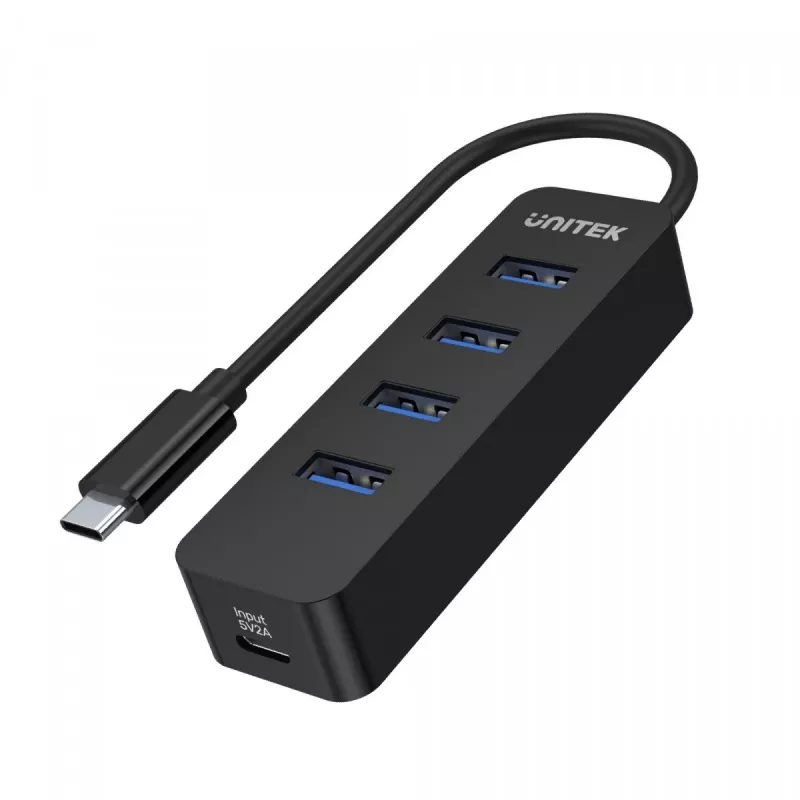 Hub USB Unitek uHUB Q4 — hub de 4 puertos USB 3.2 Gen 1 (Type-A), host USB-C, 5 Gbit/s, 10 W, negro