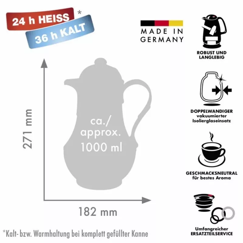 Termo ROTPUNKT serie 230 1 L, blanco (marfil) - recipiente isotérmico para bebidas