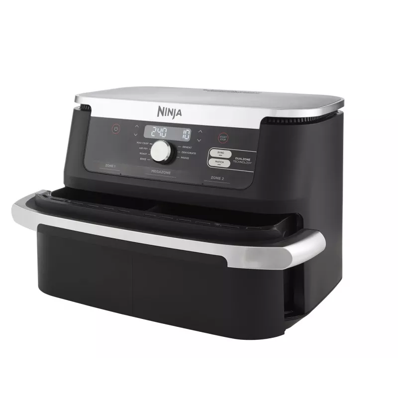 Freidora de aire caliente doble de 10,4 L Ninja AF500EU, independiente, 2470 W, negra, acero inoxidable
