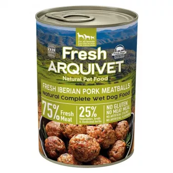 Comida húmeda para perros ARQUIVET Fresh albóndigas de cerdo ibérico 400 g — alimento completo en lata, sin cereales, para perros adultos