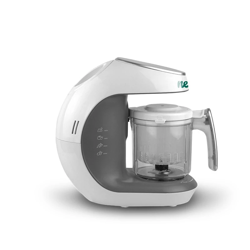 Robot de cocina para bebés neno Cibo 300 W, bol 0,3 L, cocción al vapor y triturado, calentamiento, gris/blanco