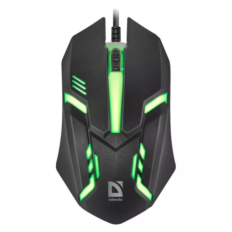 Ratón óptico con cable DEFENDER CYBER MB-560L — ambidiestro, 1200 DPI, USB Type-A, 2 botones, negro