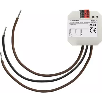 MDT AKU-02UP.03 actuador universal, de 2 canales, montaje empotrado, 10 A, 230 VAC, 14 µF, 2 EVG