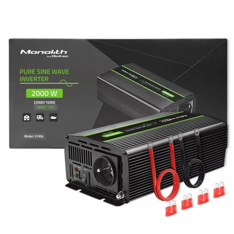Qoltec Monolith 51934 inversor de corriente para coche, 2000 W, negro