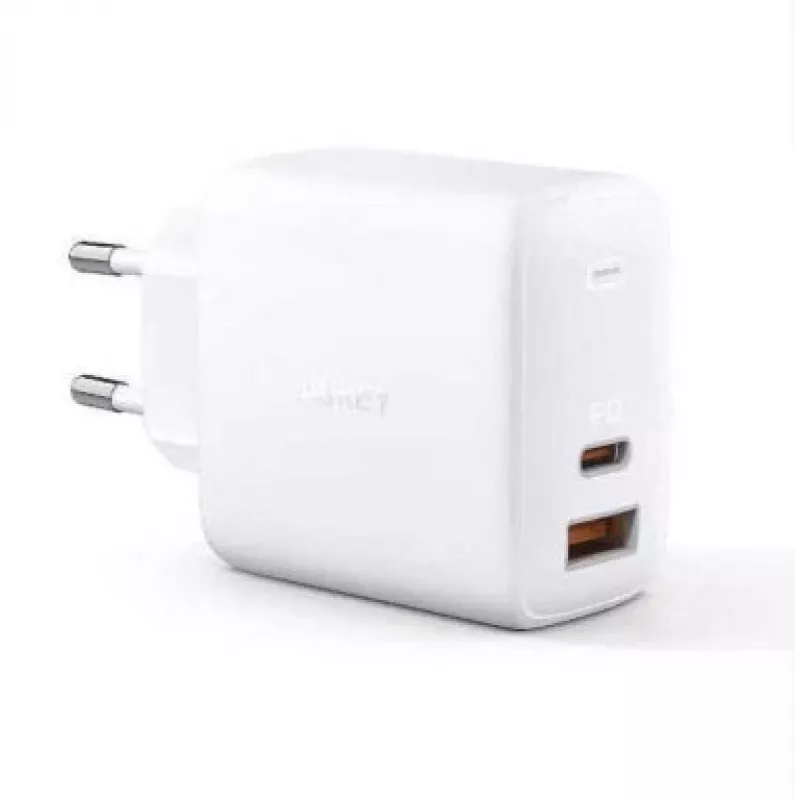 Cargador de pared Aukey PA-B3 Blanco GaN 65W USB-C / USB-A cargador rápido