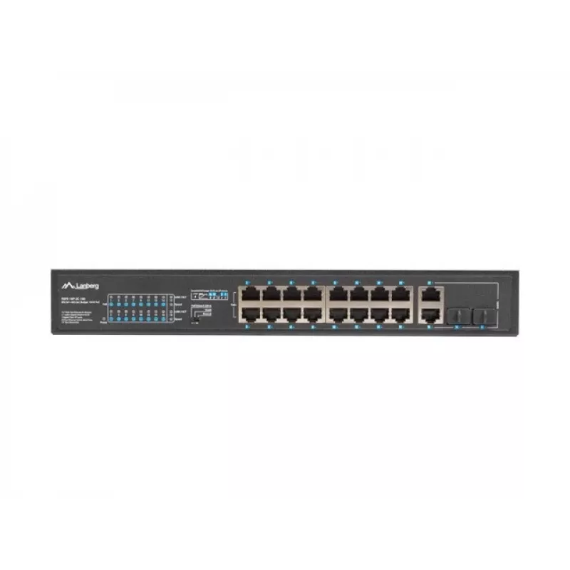 Lanberg RSFE-16P-2C-150 switch PoE+ no gestionable, 16x 10/100 PoE+, 2x combo Gigabit, 150 W, rack 1U