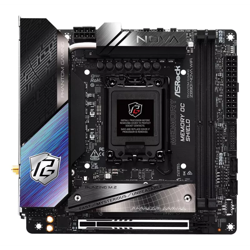 Placa base ASRock Phantom Gaming Z890I Nova WiFi — Intel Z890, LGA 1851, Mini-ITX, DDR5, 2x M.2, Wi‑Fi 6E/7, 5Gb LAN, Thunderbolt