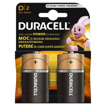 Duracell Basic D (R20) pila — pack de 2, pilas primarias de zinc-carbono