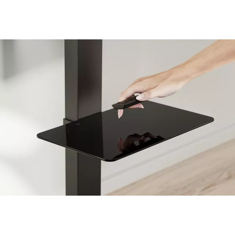 Soporte de TV de suelo GEMBIRD TVS-86ST-01 para televisores de 43–86 pulgadas, negro, base de vidrio templado, VESA 100x100–600x400, máx. 60 kg