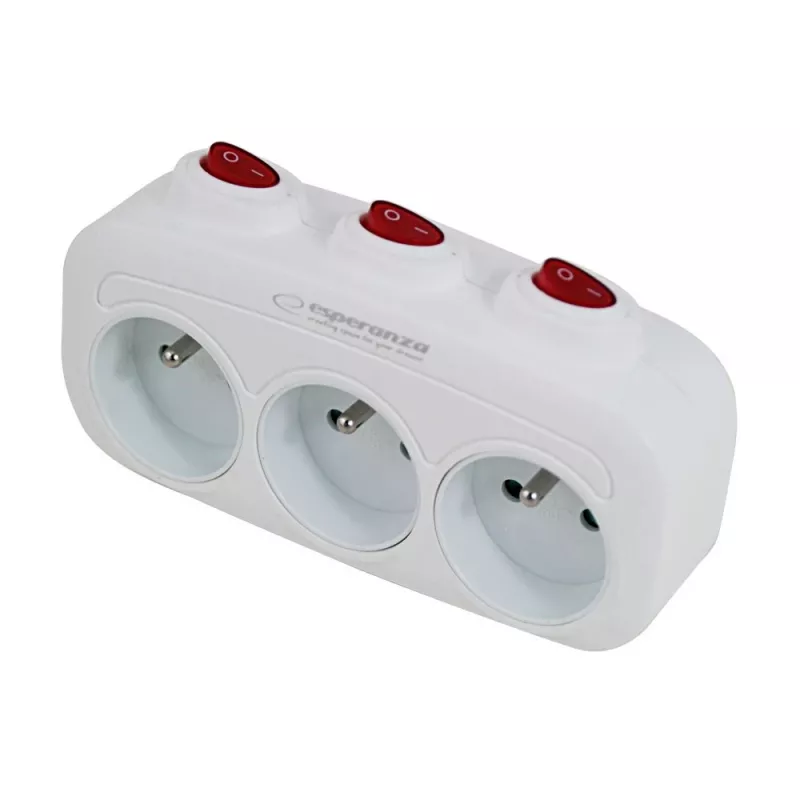Esperanza ELK307W regleta eléctrica, 3 tomas con interruptor, blanca