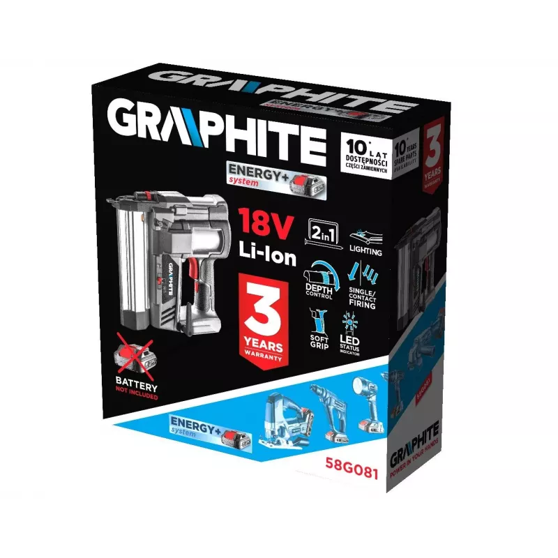 Graphite 58G081 Energy+ grapadora a batería 2 en 1, 18 V Li-Ion, sin batería