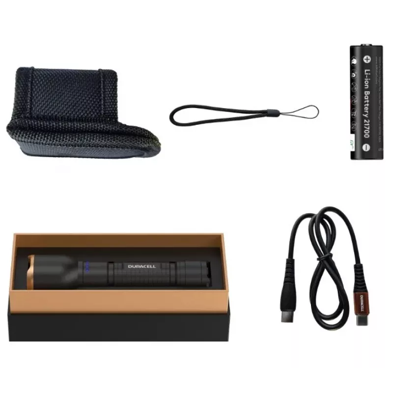 Linterna Duracell DF2500R — negra, linterna de mano recargable