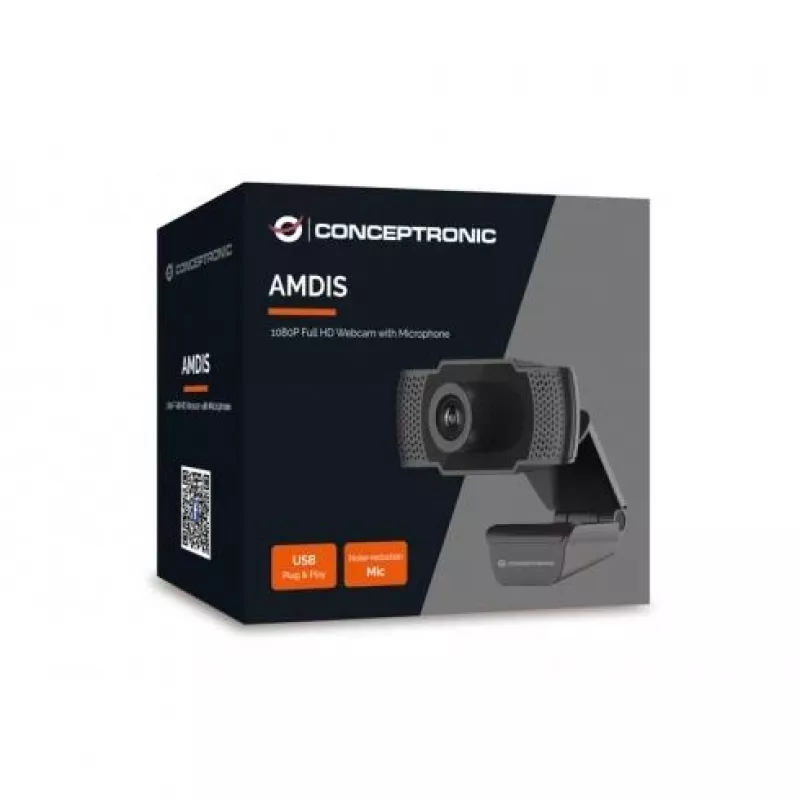 Conceptronic AMDIS Webcam Full HD 1080P con micrófono, 2 MP, 1920 x 1080 píxeles, Full HD, 30 fps, H.264, M-JPEG, YUV, 90°