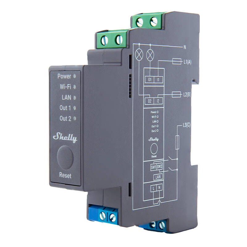 Interruptor de relé Shelly Pro 2 para carril DIN WiFi/LAN/Bluetooth