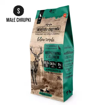 Comida seca para perros wiejskazagroda Cerdo con Caza S 20 kg — razas pequeñas adultas, proteína 31%, grasa 20%, sin gluten ni soja