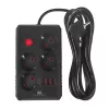 Regleta MACLEAN MCE393 B — 4 tomas de corriente, 3×USB, 110–240 V, 2500 W, cable de 3 m, negra