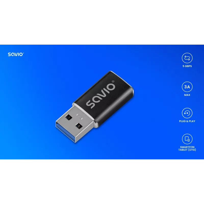 Adaptador de cable de vídeo Savio AK-81 USB Type-C USB Type-A negro