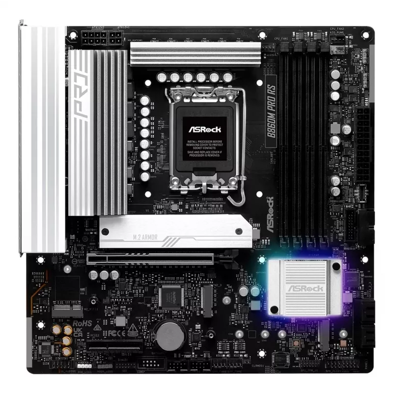 Placa base ASROCK B860M Pro RS — Intel B860, LGA 1851, micro ATX, DDR5, 4× DIMM, 2.5Gb LAN, 1×PCIe5 x16