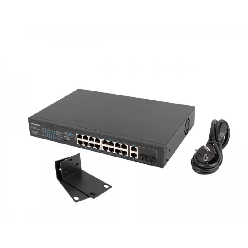 Lanberg RSFE-16P-2C-250 switch PoE+ no gestionable, 16x 10/100 PoE+, 2x combo Gigabit, 250 W, rack 1U