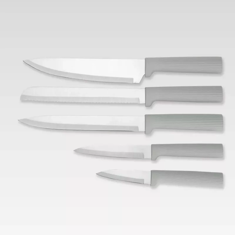 Maestro MR-1412-GREY juego de cuchillos con taco y juego de tablas de cortar, gris