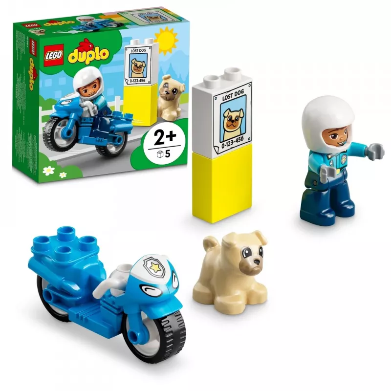 Set de moto de juguete LEGO Duplo Policía 10967 con ruedas móviles y figura de policía