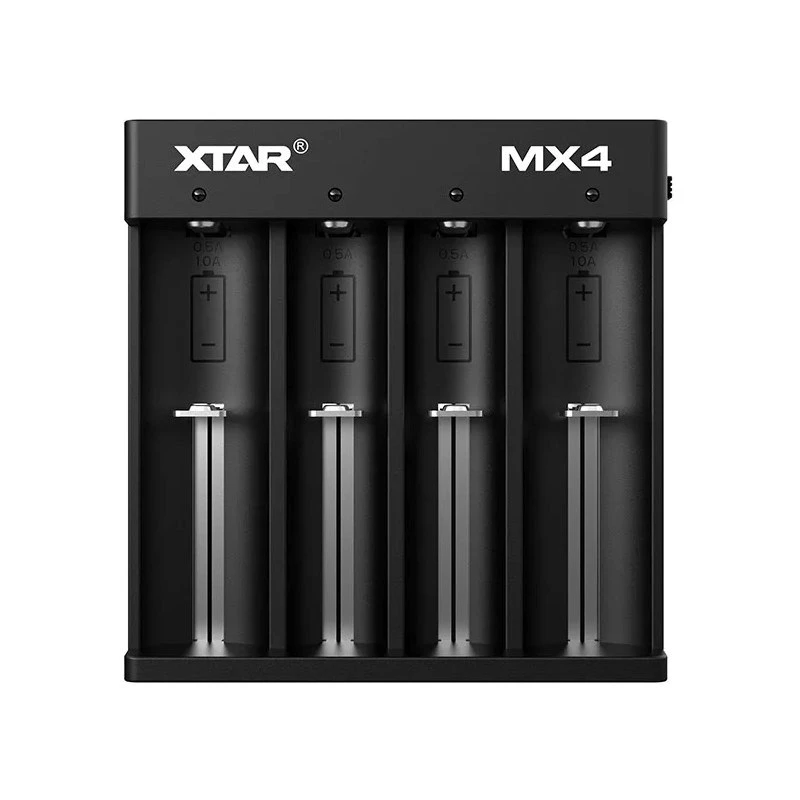 Cargador XTAR MX4 4 ranuras universal Li-Ion NiMH USB-C, negro, compatible con 4 pilas