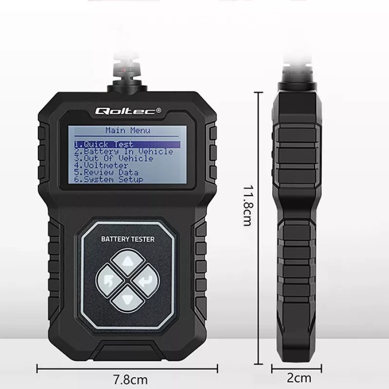 Probador de batería digital Qoltec con LCD | Menú en polaco | 12V | AGM | GEL | STD | 30-220AH