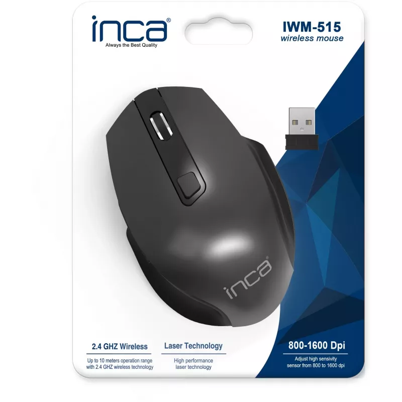 Cian Technology GmbH INCA ratón IWM-515 inalámbrico láser 800/1600 DPI negro retail - ratón - 1.600 dpi