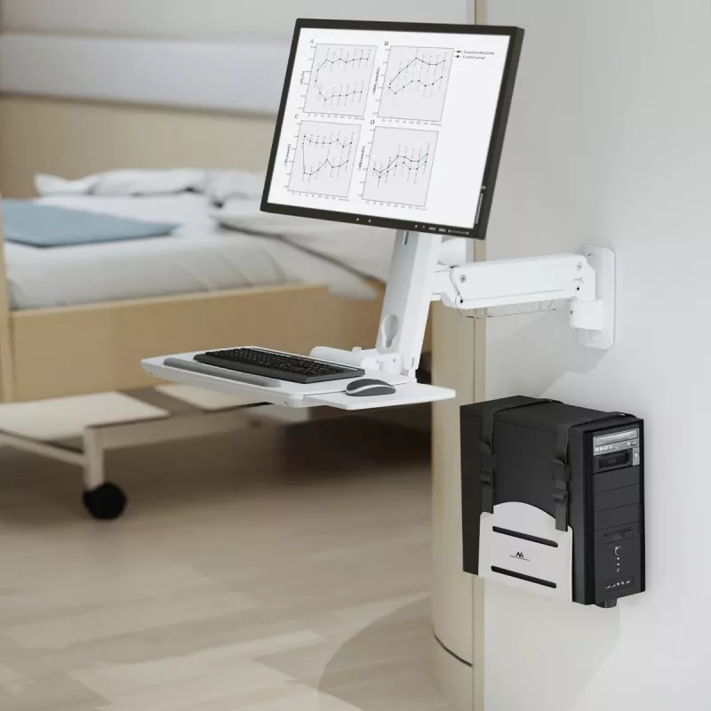 Soporte de CPU MACLEAN MC-116W, diseño ajustable en altura y orientable para montaje bajo escritorio