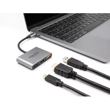 Adaptador de cable de vídeo DeLOCK 61071 0,1 m USB Type-C USB Type-C USB Type-A HDMI gris