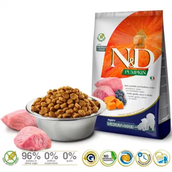 FARMINA N&D GF PUMPKIN DOG LAMB&BLUEBERRY PUPPY MEDIUM/MAXI 12 kg