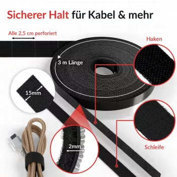 Label-The-Cable LTC RIP STRAP, rollo de cinta de velcro desgarrable, negro, 3 m (LTC 1410-3)