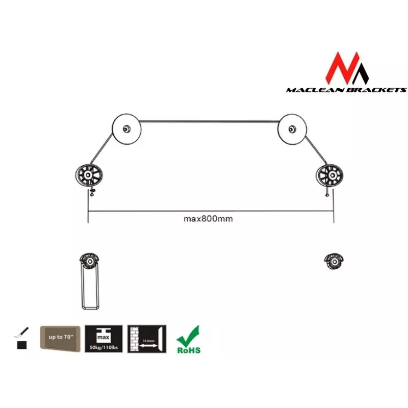Maclean MC-557B soporte de pared ultrafino para TV, 37–70 pulgadas, máx. 50 kg, VESA hasta 800x400