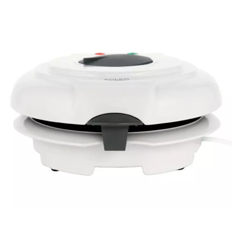 Gofrera Adler AD 3038 – gofre redondo individual, 1500 W, termostato regulable, placas antiadherentes, gris/blanco