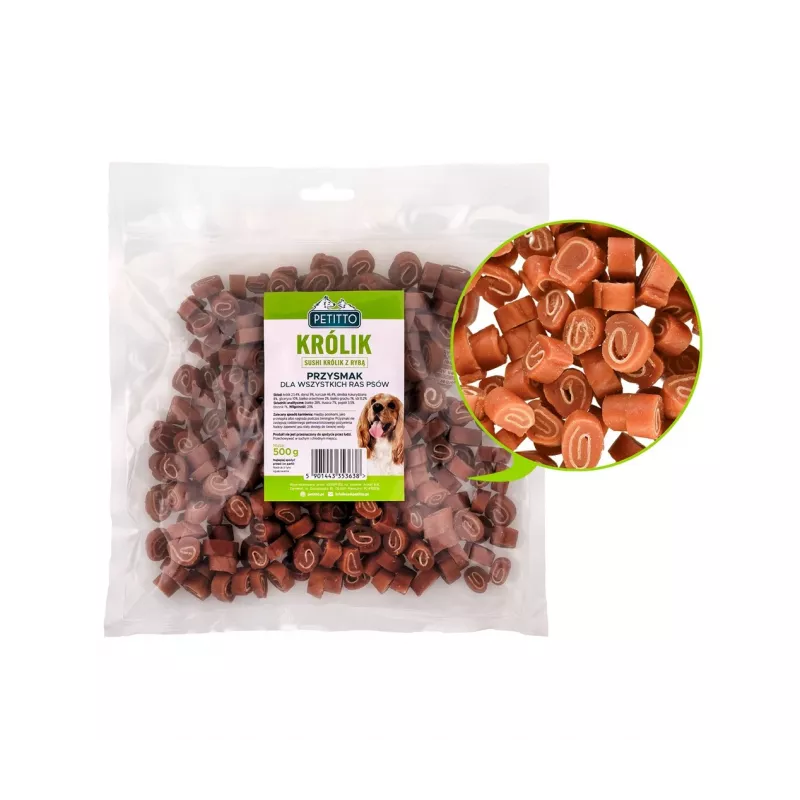 PETITTO Sushi de conejo con pescado snack para perros, 500 g