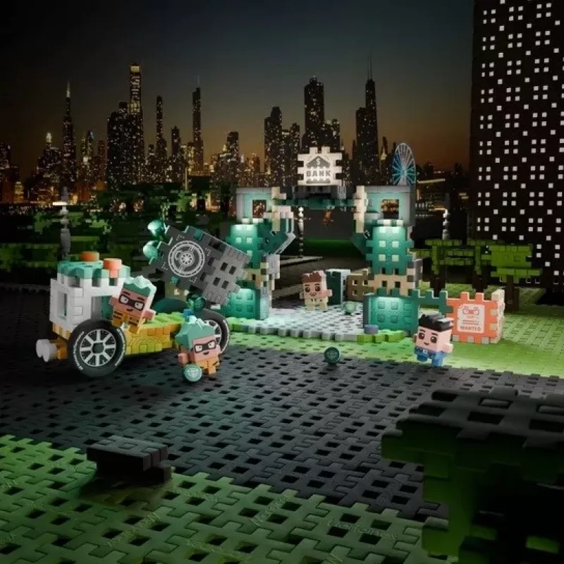 Bloques de construcción MARIOINEX Mini Waffle City atraco al banco, 148 piezas