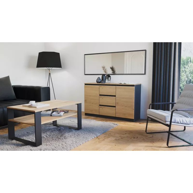 Cómoda Topeshop 2D3S ANT/ART BA KPL — antracita y roble, 3 cajones, estructura de tablero de partículas