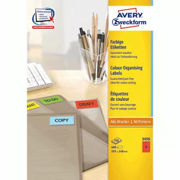 Etiquetas de impresora autoadhesivas Avery Coloured Labels rojo 105 x 148 mm