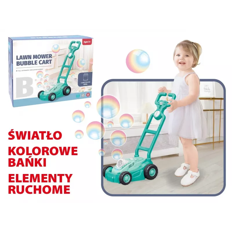 Cortacésped con burbujas Madej 007946 azul con burbujas y sonido realista, juguete de exterior para niños