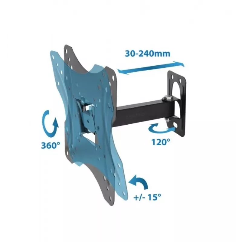 Soporte de pared para TV ESPERANZA PROTEUS para 26–70 inch (66–177,8 cm), inclinación ±15°, giro 120°, VESA 75×75–400×400, carga máx. 55 kg, negro