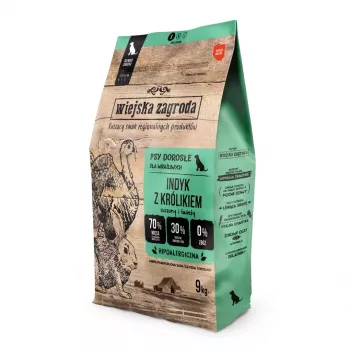Comida seca para perros wiejskazagroda Pavo con Conejo S 9 kg — alimento completo para perros pequeños adultos, proteína 32%, grasa 21%