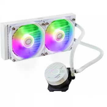 Kit de refrigeración líquida Cooler Master MasterLiquid 240L Core ARGB blanco — radiador de 240 mm, ventilador de 120 mm, compatible con LGA1700/AM5/AM4 y zócalos anteriores