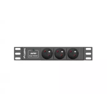 Regleta de enchufes LANBERG PDU-03E-0200-BK — 1HE, 3 tomas Type-E, 220–250 V, 16 A, cable de 2 m, negro