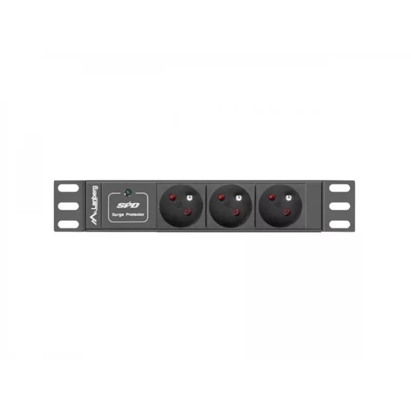Regleta de enchufes LANBERG PDU-03E-0200-BK — 1HE, 3 tomas Type-E, 220–250 V, 16 A, cable de 2 m, negro