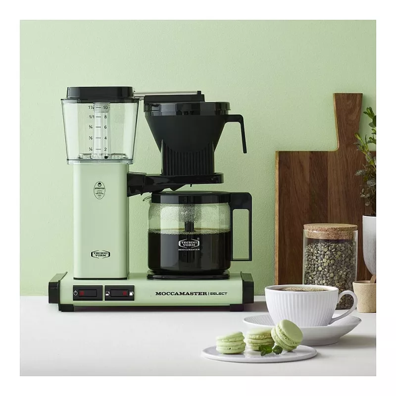 Cafetera de filtro MOCCAMASTER KBG Select — depósito de agua de 1,25 l, capacidad para 10 tazas, acero inoxidable, verde pastel