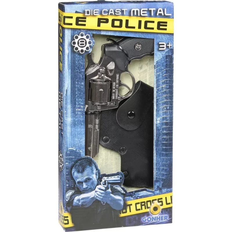 Revólver de juguete de metal Pulio 155433/0 con funda – construcción metálica, incluye funda